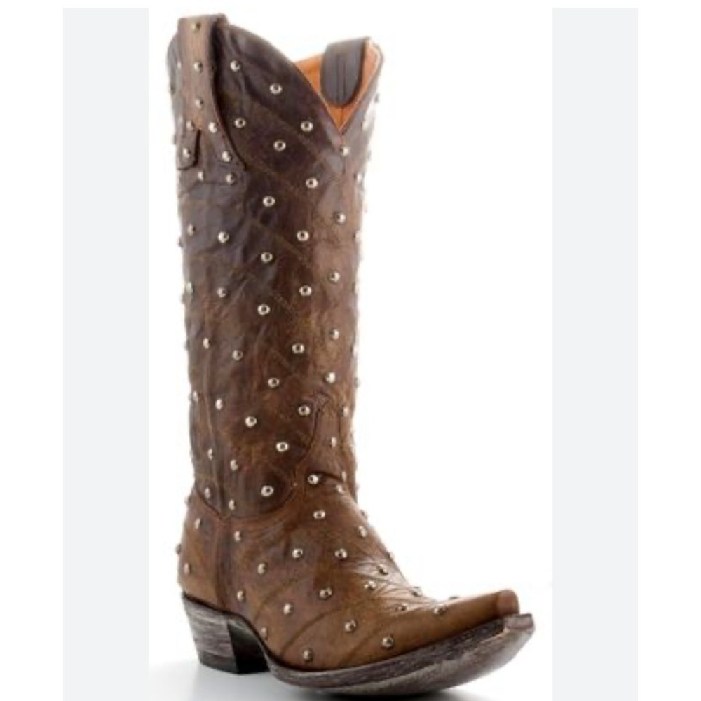 Old Gringo Western Boots Size 6.5 B Brown Studded Leather Snip Toe Tall Cowgirl - Picture 2 of 8